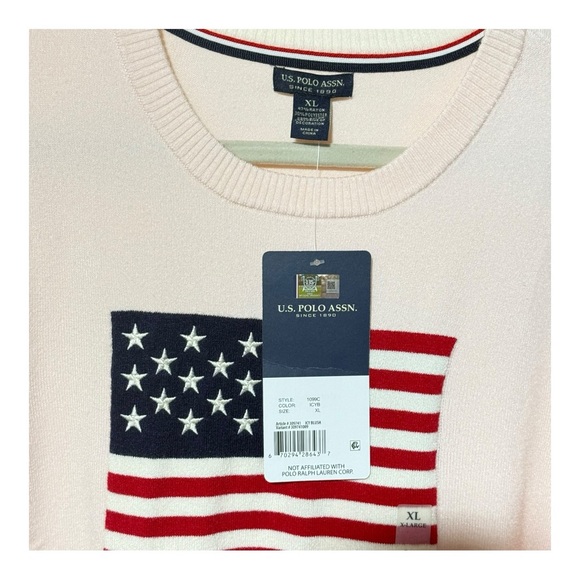 U.S. Polo Assn. Pink Cream Sweater with Flag Design - Picture 2 of 4